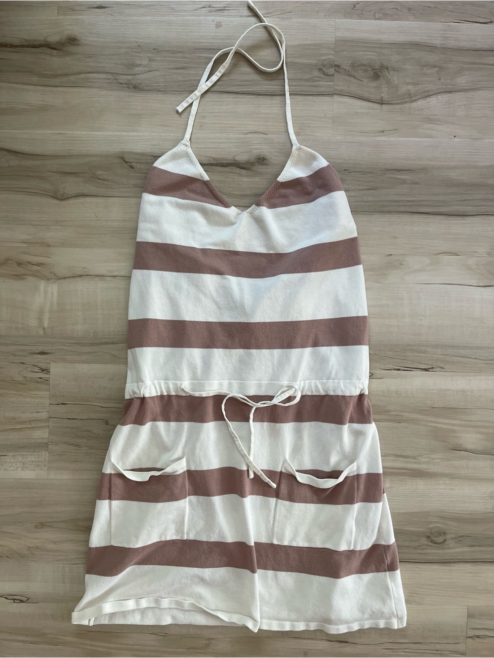 Striped Halter Sundress in Cream & Dusty Rose